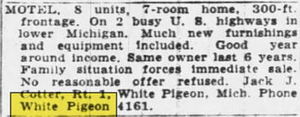 Little Country Inn (White Pigeon Motel) - Aug 1952 Maybe Another Ad For This Place